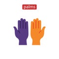 Open human palms icons set.