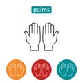 Open human palms outline icons set.