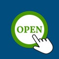 Open icon. Discover concept. Hand Mouse Cursor Clicks the Button