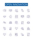 Open innovation line icons signs set. Design collection of Open, Innovation, Collaboration, Sharing, Co Creation