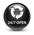 24/7 open glassy black round button Royalty Free Stock Photo