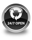 24/7 open glossy black round button Royalty Free Stock Photo