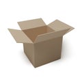 Open isometric box isolated on white. Empty paper parcel. Realistic carton. Vector illustration
