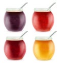 Open jars with various fruit jam Royalty Free Stock Photo