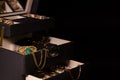 Open jewelry box full on black background Royalty Free Stock Photo