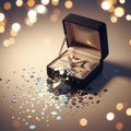 Open jewelry box with scattered confetti Royalty Free Stock Photo