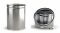 An open key tin can with a blank cylinder metal jar with a pull ring on the lid. A silver colored aluminium canister for Royalty Free Stock Photo