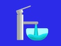 Open kitchen faucet with pouring water into bowl vector. Silver plumbing with blue liquid flowing Royalty Free Stock Photo