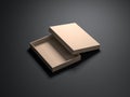 Open kraft paper Box Mockup on black background