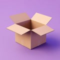 open kraft paper shipping box on purple background generative AI