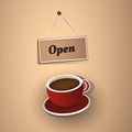Open Label with Coffee Cup Royalty Free Stock Photo