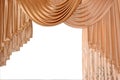 Open lambrequin (portiere, curtain) golden color on the window. Royalty Free Stock Photo