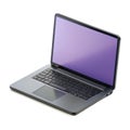 An open laptop computer displaying a purple screen against a black background Royalty Free Stock Photo