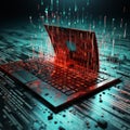 an open laptop computer on a table with red and blue lights Royalty Free Stock Photo