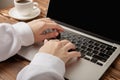 Open laptop with digital tablet and smartphone on the office table. Royalty Free Stock Photo