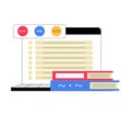 Open Laptop With Coding Languages And Books In Flat Vector Illustration Symbolizing Programming, Software Development Royalty Free Stock Photo