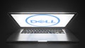 Open laptop with logo of DELL on the screen. Editorial conceptual 3d rendering