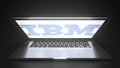Open laptop with logo of IBM on the screen. Editorial conceptual 3d rendering