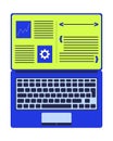 Open laptop screen with programming software 2D cartoon object