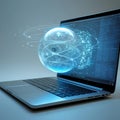 Open laptop with digital sphere and data matrix on screen computer technology Royalty Free Stock Photo