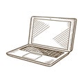 Open laptop sketch hand drawn illustration of computer device, portable technology for work and communication, AI Generative Royalty Free Stock Photo