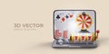 Open laptop, slot machines on screen. Online casino concept Royalty Free Stock Photo