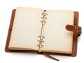 Open leather-bound notebook with blank pages Royalty Free Stock Photo