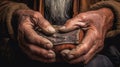 open leather wallet in elderly hands