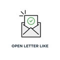 open letter like confirmation email, of reminder e icon, symbol mail with checkbox or reading sms or popup, cartoon simple style