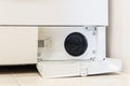 Open the lid of the washing machine filter bottom view Royalty Free Stock Photo