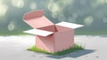 Open Pink Cardboard Box on Patch of Grass with Bokeh Background Royalty Free Stock Photo