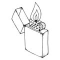 Open lighter icon. Vector of a lighter. Hand drawn lighter