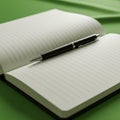 Open lined notebook with a pen placed diagonally across the pages. The notebook ha Royalty Free Stock Photo