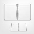 Open lined notebook on white background