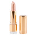 Open lipstick in a golden case on a white