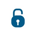 Open Lock Blue Icon On White Background. Blue Flat Style Vector Illustration Royalty Free Stock Photo