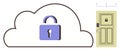Cloud Security Concept Featuring Lock Overlay and Smart Door with Lock Symbol Royalty Free Stock Photo