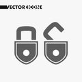 Open lock flat icon. Silhouette lock. Monochrome lock isolated on background. Simple flat design style. Royalty Free Stock Photo