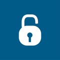Open Lock Icon On Blue Background. Blue Flat Style Vector Illustration Royalty Free Stock Photo