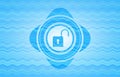 Open lock icon inside sky blue water emblem background Royalty Free Stock Photo