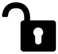 Open lock icon silhouette. Padlock unlocked vector illustration isolated on white