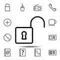 Open lock icon. Simple thin line, outline vector element of minimalistic, web icons set for UI and UX, website or mobile Royalty Free Stock Photo