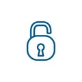 Open Lock Line Blue Icon On White Background. Blue Flat Style Vector Illustration Royalty Free Stock Photo