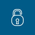 Open Lock Line Icon On Blue Background. Blue Flat Style Vector Illustration Royalty Free Stock Photo