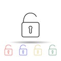 open lock multi color style icon. Simple thin line, outline vector of web icons for ui and ux, website or mobile application Royalty Free Stock Photo