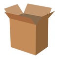 Open long cardboard box for mail or for moving, isolated object on white background, vector illustration Royalty Free Stock Photo