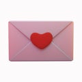 Open love letter, sweet pink envelope with 3d heart shape realistic for valentine`s day greeting card