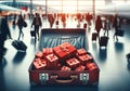 Open Luggage with Red Gift Boxes, Airport Blur