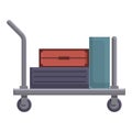 Open luggage trolley icon cartoon vector. Travel suitcase