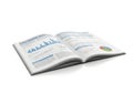 Open magazine or report with charts and graphs isolated on white background Royalty Free Stock Photo